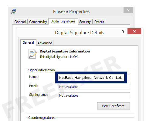 Screenshot of the NetEase(Hangzhou) Network Co. Ltd. certificate